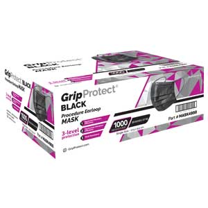 GripProtect® BLACK Procedure 3-Ply Earloop Face Mask, Disposable, Case